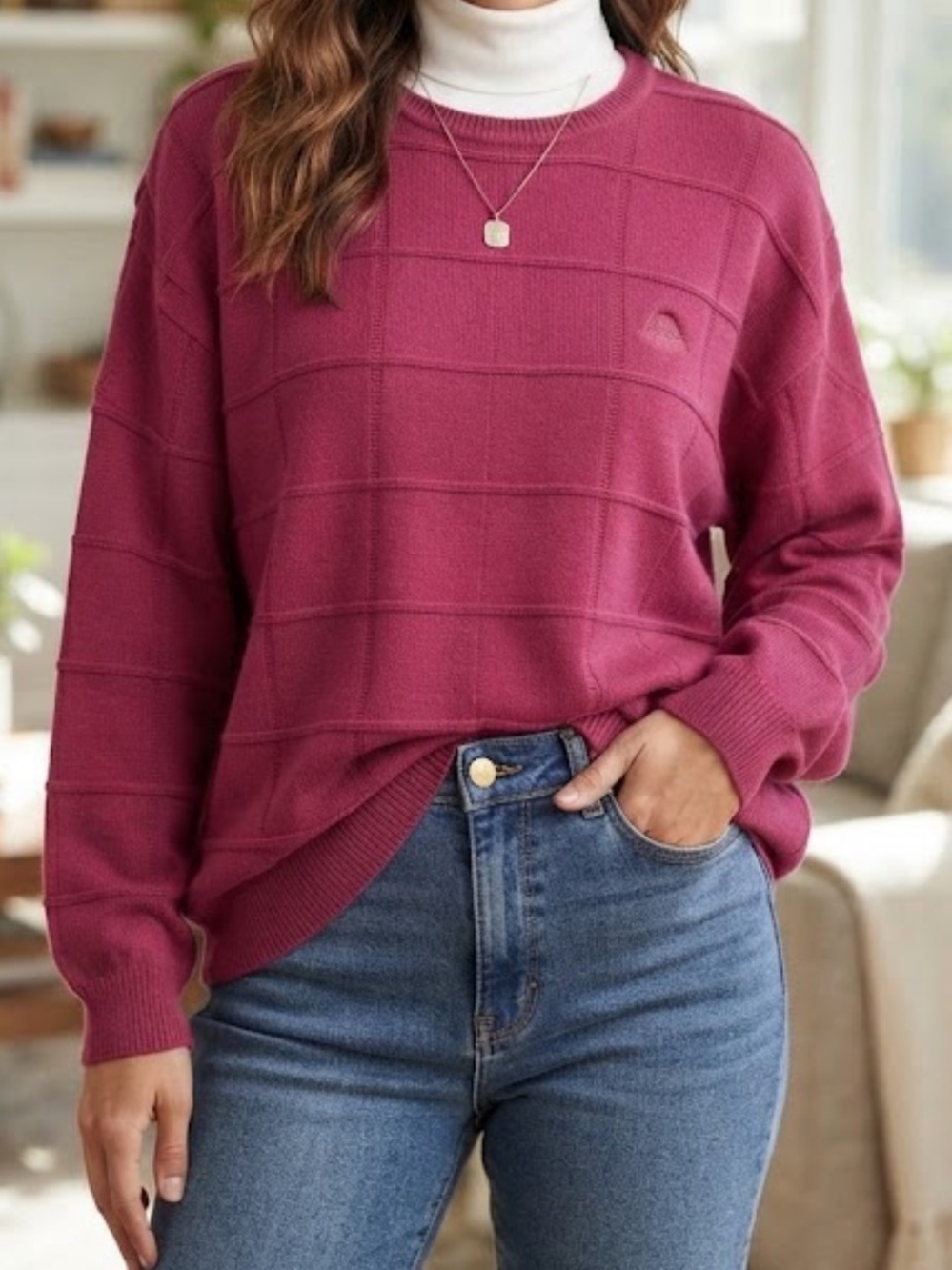 IZOD Vintage 90’s Crewneck Sweater Fushcia Medium